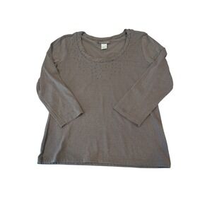 NWT Sigrid Olsen 3/4 Sleeve Top Scoop Neck Braided Womens Brown Beaded Sz S